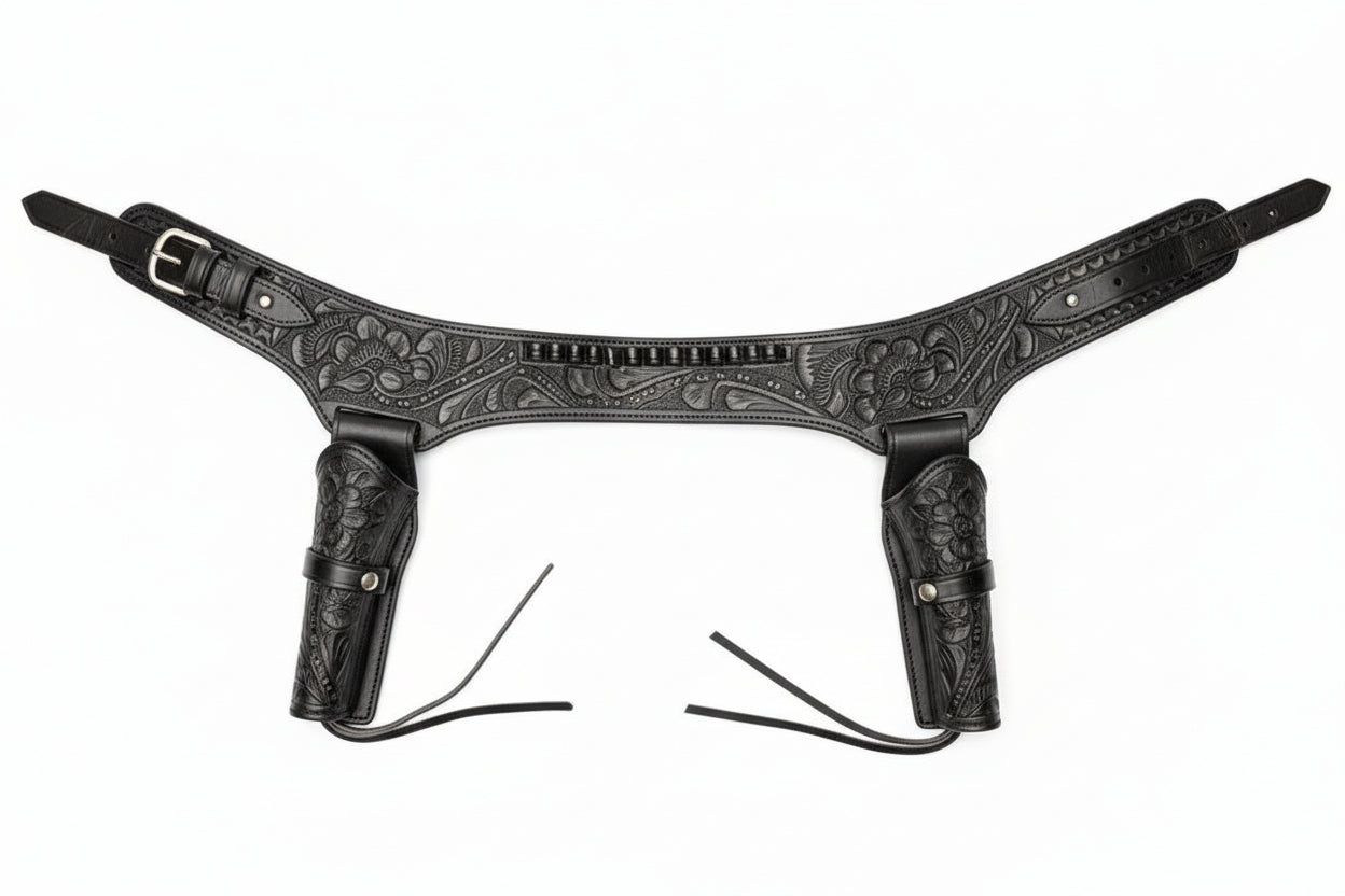 Double Western Holster & Belt 44 45 Cal - Black